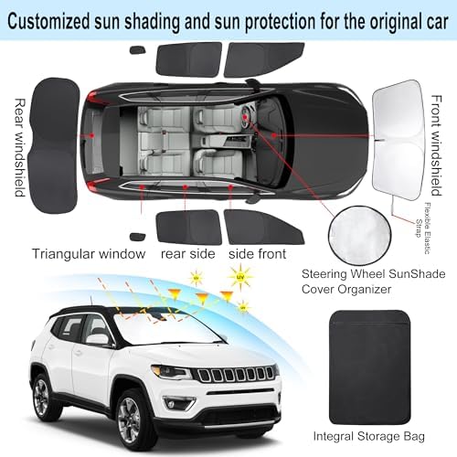 TINGLU Window Shades for Jeep Compass 2017-2024 Accessorie Car Side Full Windows Rear Triangular Windshield Sun Shade Sun UV Rays & Privacy Protection for Camping,Napping,and Relaxing 8PCS - Image 3
