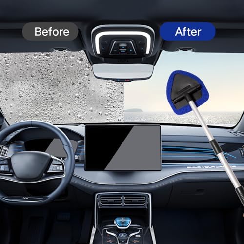 Qydipclin 7pcs Windshield Cleaner Tool Car Window Cleaning Wash Kit with 4 Reusable Microfiber Pads 1 Spray Bottle and Extendable Handle Auto Glass Wiper Kit, Blue - Image 3