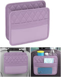 Mandark PU Leather Car Seat Back Organizer, Purple | Three-pocket layout with clear panel, elastic strap installation, fits most cars, SUVs, and trucks, car interior accessories by Unknown