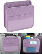 Mandark PU Leather Car Seat Back Organizer, Purple | Three-pocket layout with clear panel, elastic strap installation, fits most cars, SUVs, and trucks, car interior accessories by Unknown