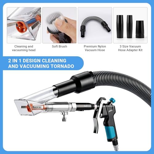 Car Interior Cleaning Gun with 2-in-1 Air Blower Attachments, Detailing Brush and Swivel Connector – for Car Seats, Carpets, Dashboards, Floor Mats, Air Vents, Pet Hair Removal and Rapid Drying - Image 3