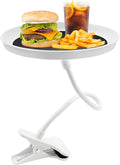 povtii Car Adjustable Food Tray, 360° Swivel Car Food Tray 8.7 Inch Diameter Storage Tray, Non-Slip Clip Type Snack Tray Swivel Dining Table for Vehicles, Interior Car Accessories (White) by povtii
