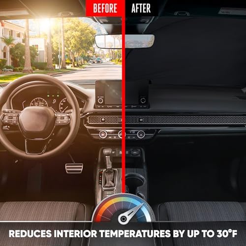 Motor Trend Windshield Sun Shade with Black & Gray American Flag Design - Front Car Sun Shade for Interior UV Protection - Foldable Sun Visor for Car Sunshade Truck Automotive Accessories - (65 x 33) - Image 5
