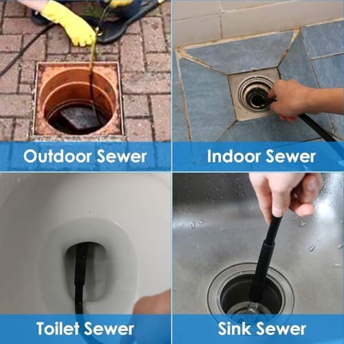 200FT Sewer Jetter Kit for Pressure Washer, 5800PSI Drain Cleaner Hose 1/4 Inch NPT Corner, Rotating and Button Hose Sewer Jetting Nozzle Pearl Corsage Pin Waterproof Tape with 2 Spanner - Image 4