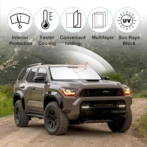 TINGLU Sun Shade for Toyota 4Runner 2025 2026 Accessories Windshield Sun Shade Window Shade UV Rays Protection Sun Visor Cover with Steering Wheel Sunshade Storage Bag - Image 5