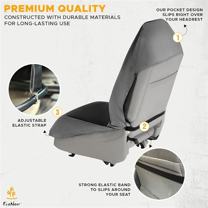 EcoNour Car Seat Cover Sweat Towel Waterproof Universal Seat Protector | For Gym, Workout, Swimming, Camping & Dog | Travel Washable Car Seat Cover for Cars, Trucks, SUVs & Vans – Grey 29" x 55.5" - Image 3