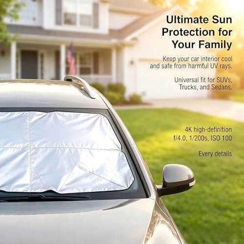 Upgraded Car Windshield Sun Shade Umbrella, Foldable Car Umbrella Sunshade, Sun Protection & Heat Insulation Windshield Sunshades, 90% UV Resistant Front Window Cover, for Most Vehicles (#01) - Image 5
