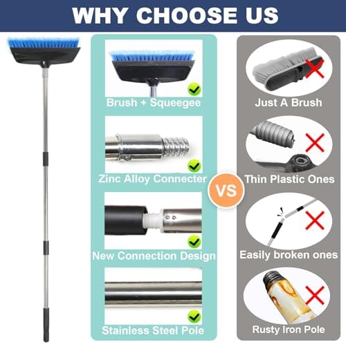 52" Car Wash Brush with Long Handle | Built-in Rubber Squeegee & Rubber Bumper | Lightweight extendable Handle | Soft Bristle Brush for Car, RV, Boat, Solar Panel, Deck Washing - Image 2