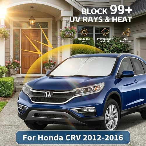 Windshield Sun Shade for Honda CRV 2012-2016 Front Window Shade Custom Fit CR-V LX, EX, EX-L, Sport, Sport-L, Touring Sun Visor Foldable Shade Blocks UV Rays Summer Must Have Car Accessories - Image 2