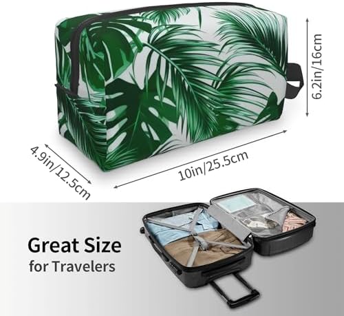 Tropical Palm Leaf Makeup Bag - Durable 600D Oxford Fabric Travel Cosmetic Bag, Shockproof Foam Padded Toiletry Organizer for Gym & Daily Use 10x6.2x4.9 Inch - Image 4