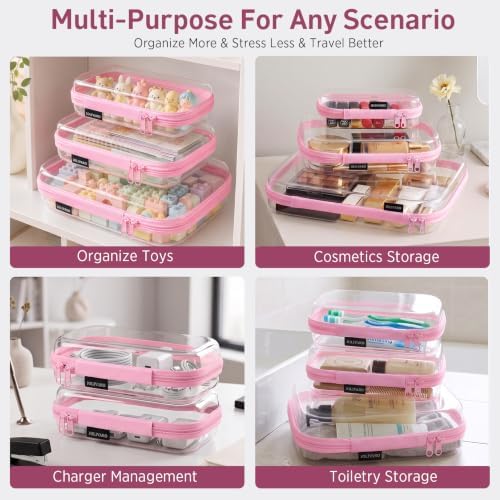 Clear Hard Shell Zipper Case Makeup Storage Organizer Pouches TSA Approved | Travel organizer bags for toiletries, cosmetics, electronics & diaper bins. Multi-size for office, camping, beach & home - Image 5