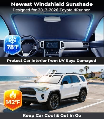 DMJN Front Windshield Sun Shade for Toyota 4Runner (2017-2026), [Nano Ice-Crystal Coatings] UPF50+ Heat & UV Block, Protect Car Interior & Keep Cool, Flodable Steel-Ring Car Cover for Summer - Image 2