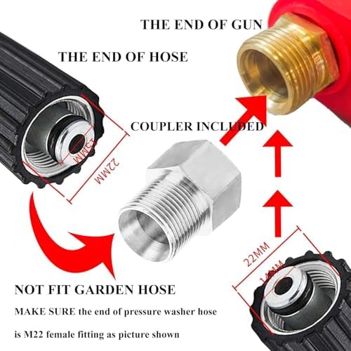 Hourleey Pressure Washer Gun, Red High Power Washer Gun with Replacement Wand Extension, 5 Nozzle Tips, M22 Fittings, 40 Inch, 5000 PSI , Not Compatible with Garden Hose - Image 4