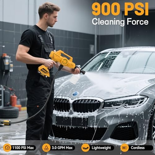 Cordless Car Cleaner Tool Compatible with Dewalt 20V Max Battery, Portable Power Yard Cleaner with 6-in-1 Nozzle + Garden Hose Connector, Handheld Water Cleaner for Car/Garden/Boat (Tool Only) - Image 2