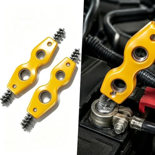 2 PCS Car Terminal Cleaner Spray, 4-in-1 Terminal Post Cleaner Brush with Steel Wire, Cleaning Tool for Terminals and Connectors, Universal for Most Cars, Trucks, SUVs (Yellow) by Unknown