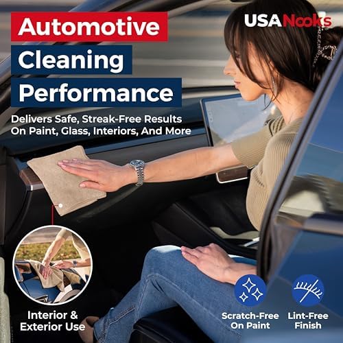 USANOOKS Microfiber Cleaning Cloth - Beige - 24Pcs (12.5x12.5 inch) High Performance - 1200 Washes, Ultra Absorbent Car Towel Traps Grime & Liquid for Streak-Free Mirror Shine - car Washing Cloth - Image 5