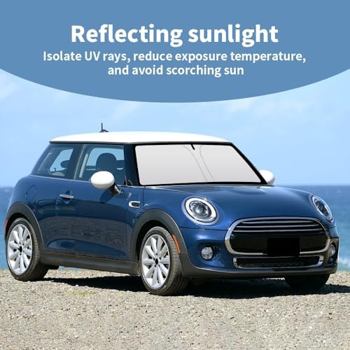 Front Windshield Sun Shade Custom Fit Compatible for Mini Cooper F55 Sunshade Foldable UV Ray Reflector Sun Visor Protector Accessories Shield Cover Reflective (for Mini Cooper F55) - Image 2