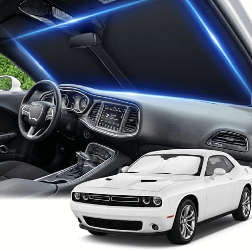 Windshield Sun Shade for Dodge Challenger 2015-2023 Sunshade Front Window Shade Custom Fit Challenger Accessories Sun Visor Foldable Shade Blocks UV Rays Accessories by AuyNeas