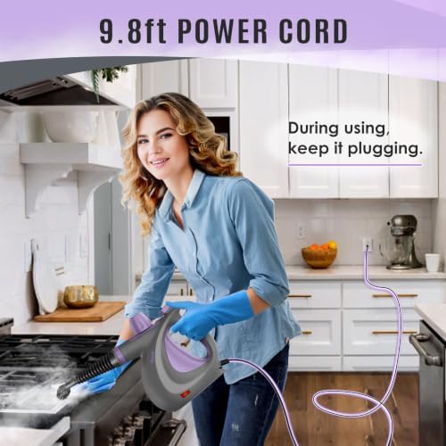 Phueut Pressurized Handheld Multi-Surface Natural Steam Cleaner with 12 pcs Accessories, Multi-Purpose Steamer for Home Use, Steamer for Cleaning Floor, Upholstery, Grout and Car (Purple) - Image 6