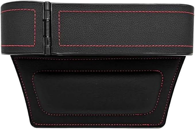 Car Seat Gap Filler Organizer with Cup Holder Expander, Leather Console Seam Filler Storage Box, Auto Front Seat Gap Organizer for Phones Keys Glasses, Universal Fit (Black/Red Driver) - Image 7