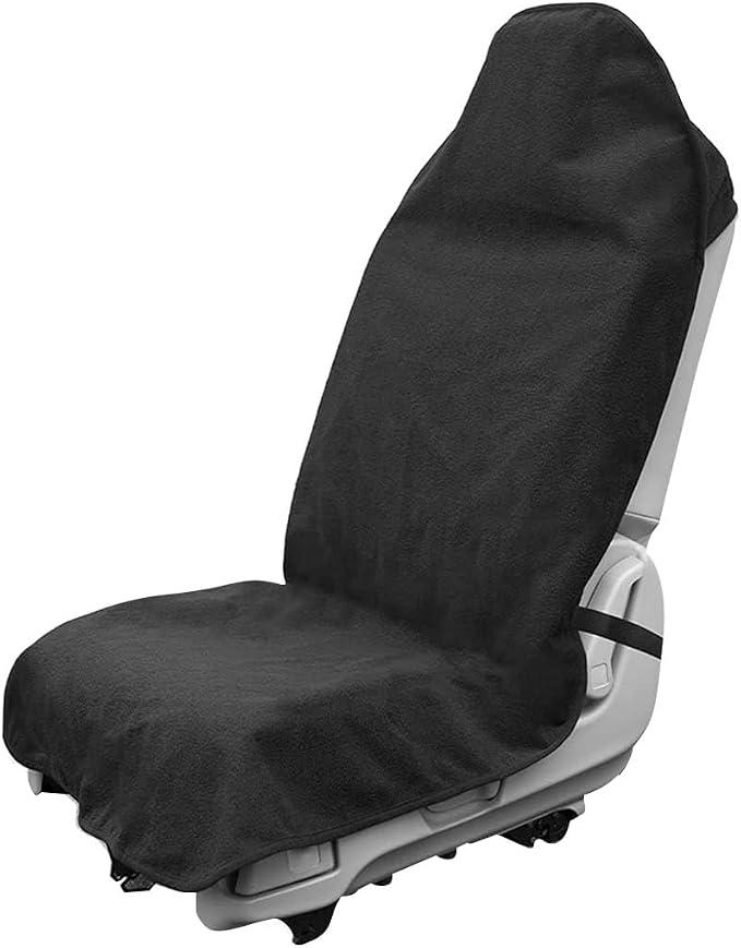 DXNQ Waterproof Car Towel Seat Cover, Sweating Non-Slip Premium Towel Carseat Cover Protector, Universal Soft Machine Washable Car Truck SUV Front Seat Cover for Gym Workout Beach Hiking (Black) by DXNQ