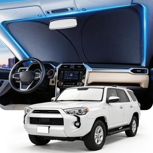 DMJN Front Windshield Sun Shade for Toyota 4Runner (2017-2026), [Nano Ice-Crystal Coatings] UPF50+ Heat & UV Block, Protect Car Interior & Keep Cool, Flodable Steel-Ring Car Cover for Summer by DMJN