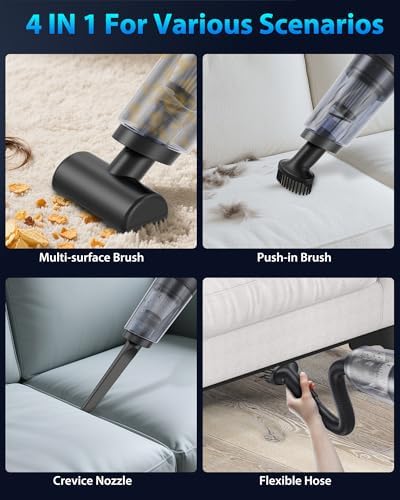 Handheld Vacuum Cordless 1.1 Pounds Car Vac 10000PA Hand Held Vacuums 4-in-1 Hand Vac Cordless Rechargeable HEPA Filter Large Capacity Dust Cup for Car Office Home Pets Hair (Gray) - Image 3