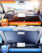 DMJN Front Windshield Sun Shade for Honda Civic (2022-2026), [Nano Ice-Crystal Coatings] UPF50+ Heat & UV Block, Protect Car Interior & Keep Cool, Flodable Steel-Ring Car Cover for Summer - Image 5