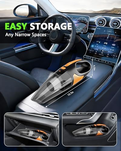 Handheld Vacuum Cordless, Rechargeable Car Vacuum Cleaner with Multiple Attachments, Portable Hand Held Vacuum Suction Power, Mini Vacuum for Car, Home, Pet Hair, Office, Desk, Keyboards Black Orange - Image 6