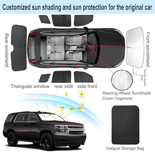 TINGLU Window Shades for Chevrolet Tahoe 2015-2020 Accessories Car Side Full Windows Rear Triangular Windshield Sun Shade Sun UV Rays & Privacy Protection for Camping Napping Relaxing 8PCS - Image 3