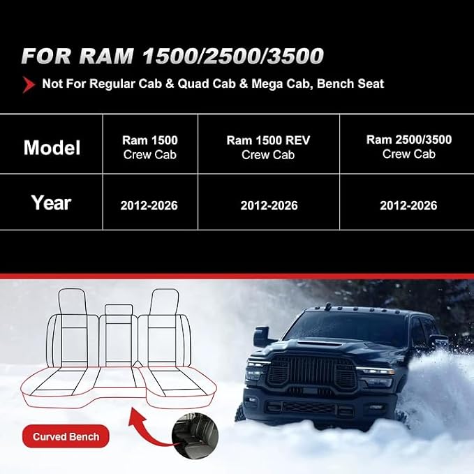 TTX LIGHTING Custom Fit Ram 1500/2500/3500 Front Seat Covers 2012-2026 | Heavy Duty Protection with Original Seat Pattern Waterproof Faux Leather Custom Fit Design for Truck Interiors - Image 2