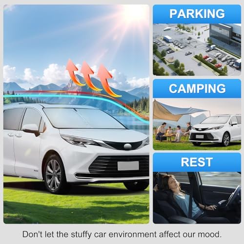 Windshield Sun Shade for Toyota Sienna Accessories 2021-2024 2025 2026 - Foldable Windshield Sunshade Cover Front Window Shade Custom Fit Sienna Sun Visor Protector Blocks UV Rays - Image 3