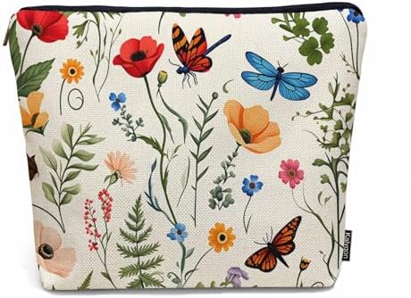 Makeup Bag For Purse Dragonfly, Wild Flowers Butterfly Dragonflies Cosmetic Bags For Women With Zipper Travel Toiletry Pouch Makeup Bags Makeup Organizers Purse For Toiletries Cosmetics by Unknown