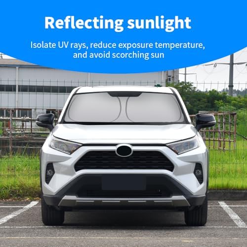 Front Windshield Sun Shade Custom Fit Compatible for RAV4 2007-present Sunshade Foldable UV Ray Reflector Sun Visor Protector Accessories Shield Cover Reflective (for RAV4 2007-present) - Image 4