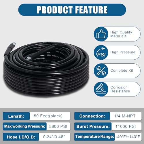 50FT Sewer Jetter Kit for Pressure Washer 5800PSI Drain Cleaner - Image 4