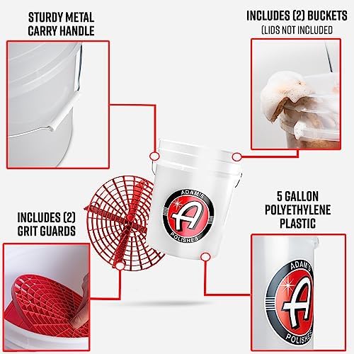 Adam's Polishes Car Wash Buckets 5 Gallon Bucket + Grit Guard 2 Pack Perfect Car Detailing Tool for Car Washing & Garage Storage | Stores Car Wash Soap, Foam Cannon, Foam Gun, Microfiber Towels - Image 2