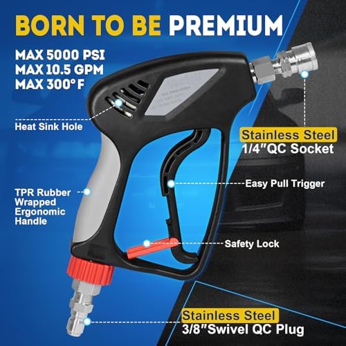 TOOLCY 5000 PSI Pressure Washer Gun Stainless Steel 3/8" Swivel Fitting - Image 2