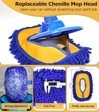 anngrowy 56.7" Car Wash Brush Mop Kit Mitt Sponge with Long Handle Car Cleaning Supplies Kit Tools Car Washing Duster Exterior Scratch Free, Chenille Replacement Head Extension Pole - Image 6