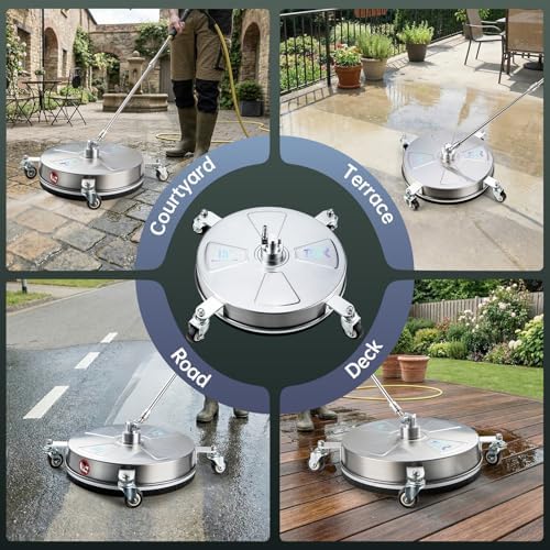 TOR 15" Pressure Washer Surface Cleaner with 4 Wheels, Surface Cleaner for Pressure Washer, 2 Extension Wands, 2 Replacement Nozzles, Power Washer Surface Cleaner for Concrete, Driveway - Image 3
