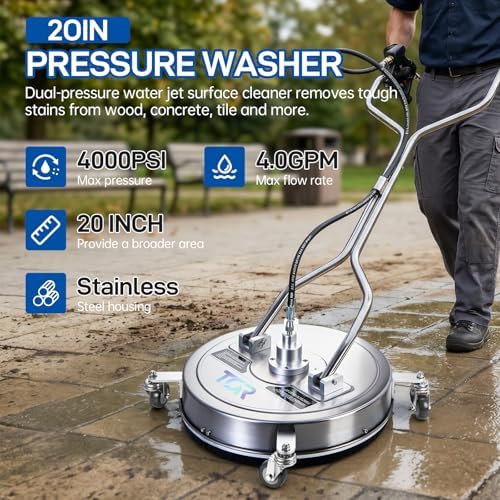 TOR 20" Pressure Washer Surface Cleaner with 4 Wheels, Surface Cleaner for Pressure Washer, Stainless Steel Dual Handle Power Washer Surface Cleaner for Concrete, Driveway, Patio, Sidewalk - Image 2
