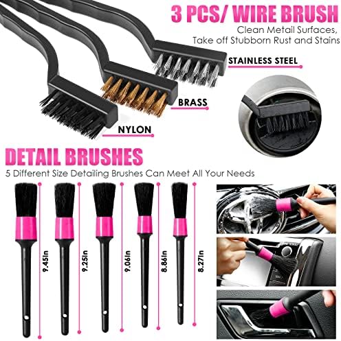17pcs Car Cleaning Kit, Pink Car Interior Detailing Kit with High Power Handheld Vacuum, Detailing Brush Set, Windshield Cleaner, Cleaning Gel, Complete Auto Accessories for Women Gift - Image 6