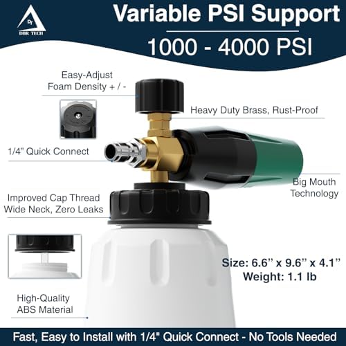DBR Tech® Foam Cannon for Pressure Washer | Pro Grade, 1.1mm Orifice, 1000-4000 PSI - Image 2
