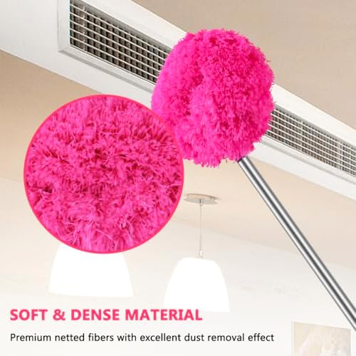 Ceiling Fan Cleaner Duster Reusable Microfiber Ceiling Fan Blade Cleaner Removable Duster with Extension Pole Adjusts 13 to 49.7 Inch for Cleaning Walls Bookshelves Furniture Door Window Top (Rosy) - Image 5