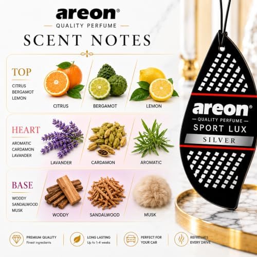 AREON Sport Lux SILVER Paper Hanging Car Air Freshener - Pack of 12 - Image 3