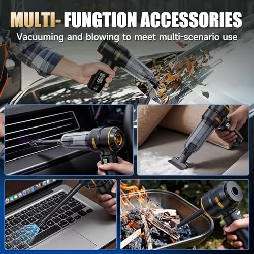 Car Vacuum Portable Cordless, 17000PA Cordless Handheld Car Vacuum Rechargeable, Brushless Motor with Digital Display, Mini Small Vacuums Cleaner for Office Desk Home Kitchen Car Pet Hair, Travel - Image 3