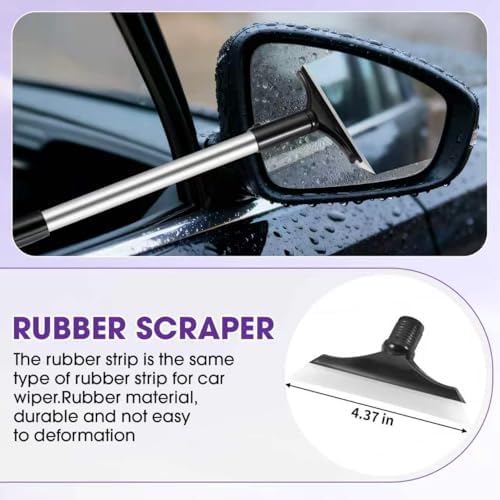 Purple Windshield Cleaner Tool, Car Interior Cleaning Kit with Extendable Handle and 3 Reusable Microfiber Pads, Auto Glass Wiper and Detailing Brush Kit for Car & Home Window - Image 3