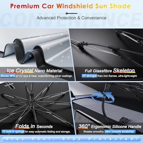 for Umbrella Sunshade for Car Windshield 2025-2026 Toyota 4Runner Custom Fit Windshield Sun Protector Cover 6-Layer Heat-Resistant Fabric, Ultra-Strong Fiberglass Frame (for 2025+ Toyota 4Runner) - Image 4