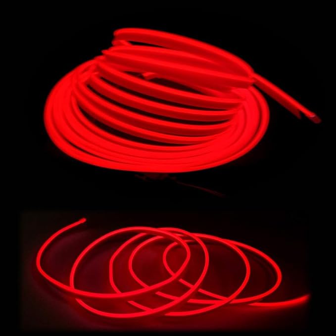 El Wire Red Interior Car LED Strip Lights, 2M Neon Wire USB 5V with Fuse Protection for Automotive Interior Decoration, with 6mm Sewing Edge - Image 6