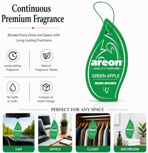 AREON MON MA08 Hanging Best Car Air Freshener Green Apple Scent, Paper Hanging Ornaments, Long Lasting Scent for Car or Home 12 Pack - Image 5