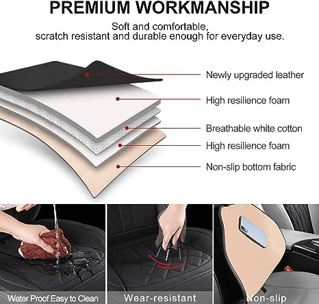 Front Car Seat Covers - Leather Seat Covers with Storage Pocket and Two Belt Pads, Anti-Slip Waterproof Universal Seat Covers for Cars Fit Cars Trucks SUV(Black,2 Pack) - Image 3